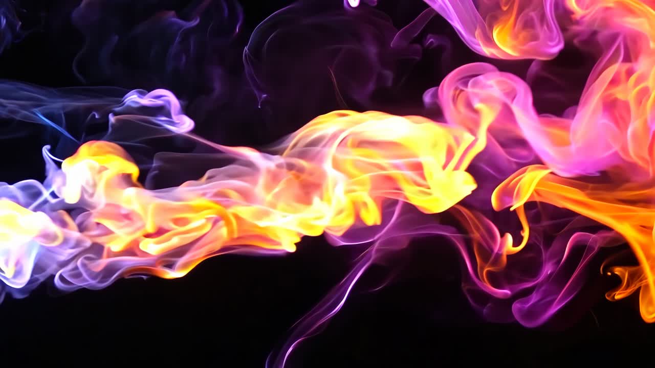 A close up of colorful smoke on a black background