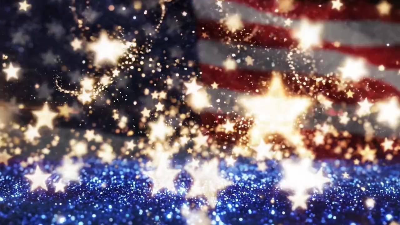 A Sparkling Celebration of National Pride Featuring a Dazzling American Flag Surrounded by Colorful Bokeh Glitter and Shimmering Stars to Evoke Patriotism