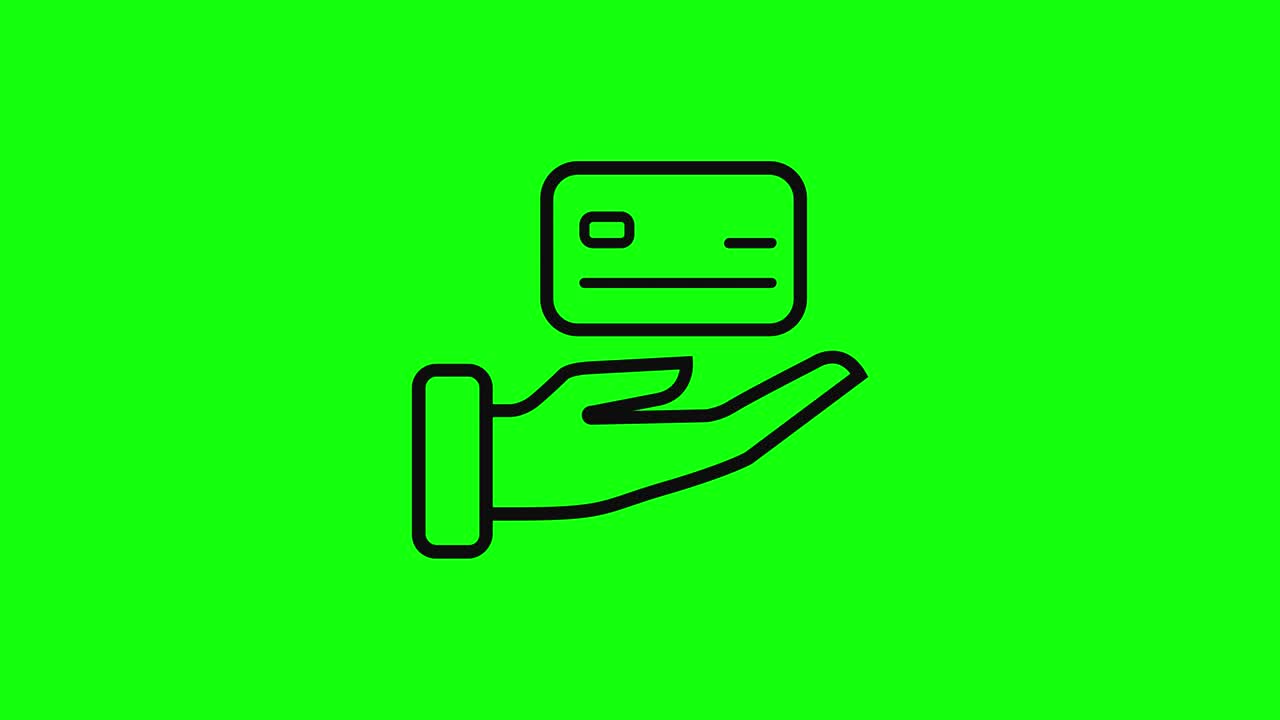 Transparent Black credit card holding hand icon flat credit pay green screen 10 animations chroma key
