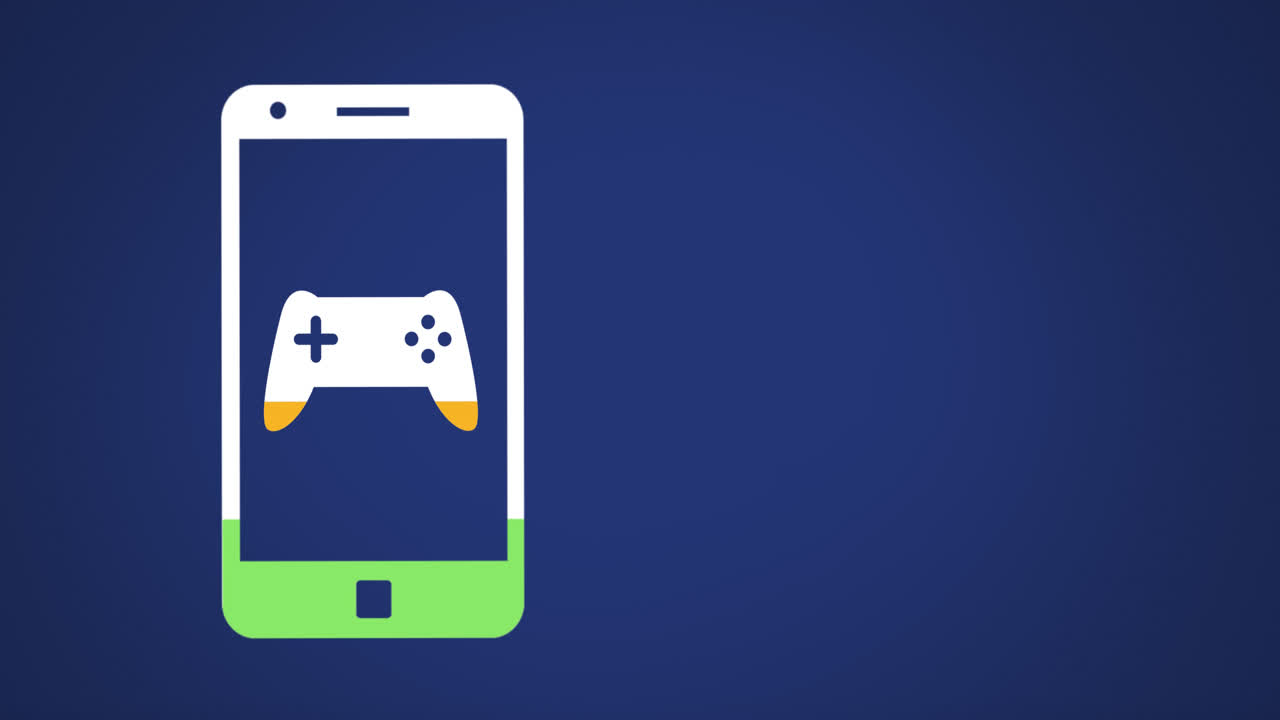 Game controller shape on smartphone screen filling up with colours 4k