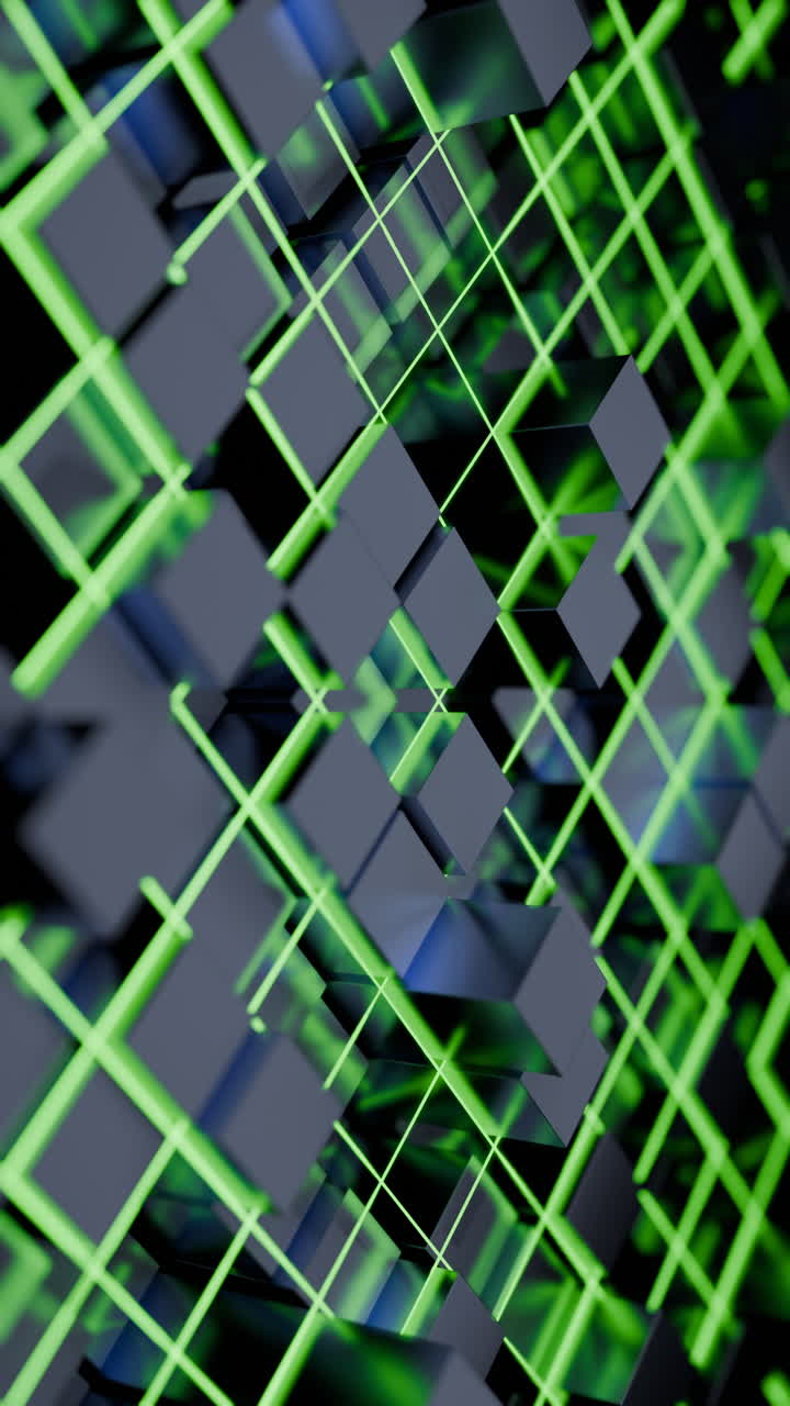 Abstract 3D Grid of Cubes with Green Lines