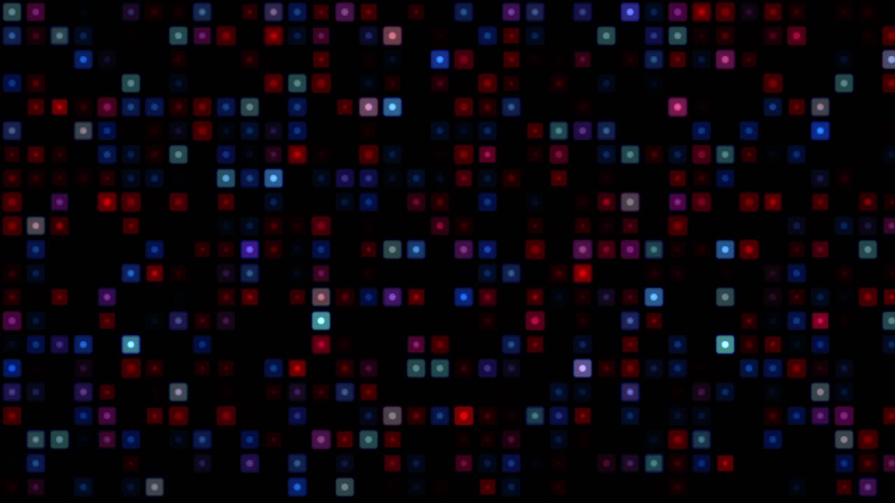 Futuristic Digital Grid with Blinking Blue and Red Dots and Squares on a Black Background Representing Cyber Technology and High-Tech Visualization, Sci-Fi Inspired Cyber Aesthetic