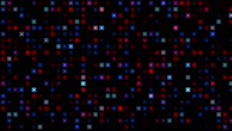futuristic digital grid with blinking blue and red dots and squares on a black background representing cyber technology and high-tech visualization, sci-fi inspired cyber aesthetic