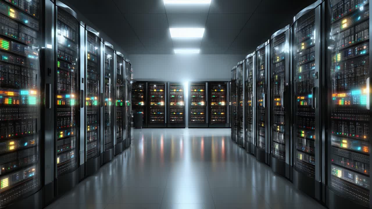 A Cutting-Edge Data Center with Spacious Aisles and Advanced Server Racks Showcasing a Modern Technological Infrastructure for Efficient Data Management and Storage Solutions