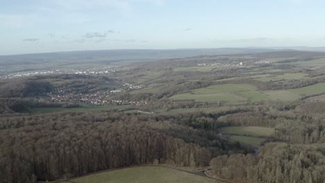 Sheep-running-in-one-direction-in-Beautiful-german-nature,-captured-by-a-drone-in-4k