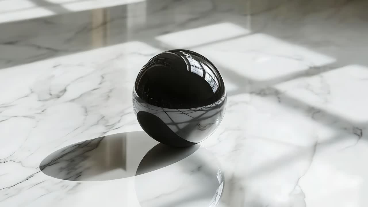 Black Sphere on Marble Surface
