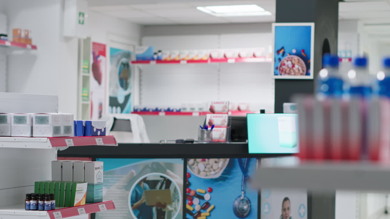 Premium stock video - Healthcare store packed with pills and modern ...