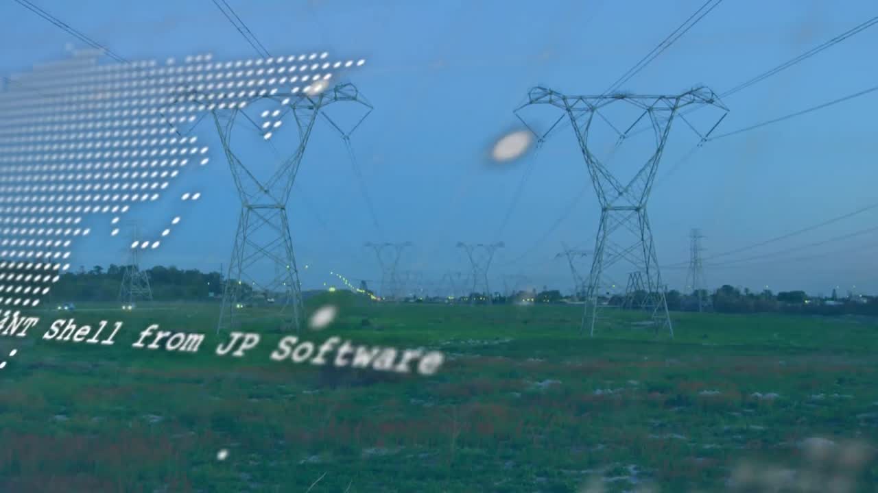 전력 기둥 위의 지구와 데이터 처리의 애니메이션