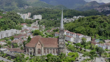 aerial circle l shot of petropolis cathedral and city, brazil