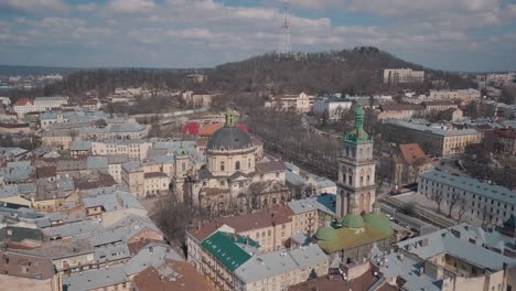 aerial city lviv, ukraine. european city. popular areas of the city. dominican