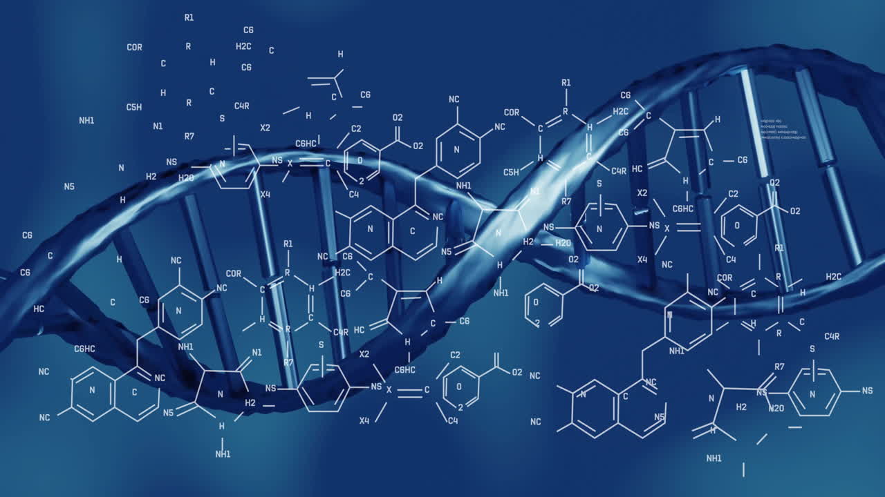 Animation of scientific data processing over dna strand spinning