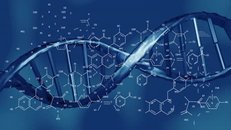 animation of scientific data processing over dna strand spinning