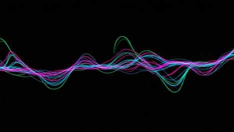 vibrant wave patterns: a visual symphony of colors and motion depicted through dynamic line graphs against a stark black background