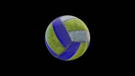 A used volleyball features worn-out seams and faded colors, showcasing scuffs and scratches from outdoor and indoor play. It remains functional, offering a textured surface for grip and control.