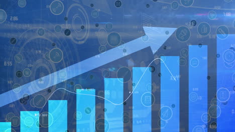 animación del procesamiento de datos a través de una red de conexiones con iconos sobre fondo azul