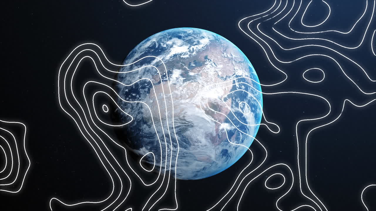 цифровая анимация топографии над вращающимся глобусом на синем фоне