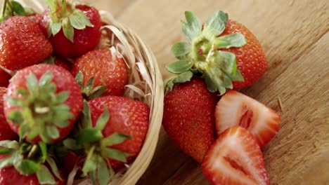 fresh strawberries in wicker bowl