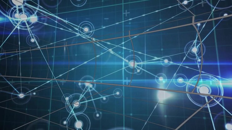 Pulsing white orb sparking node links via light beams over 3D grid visualizing network growth