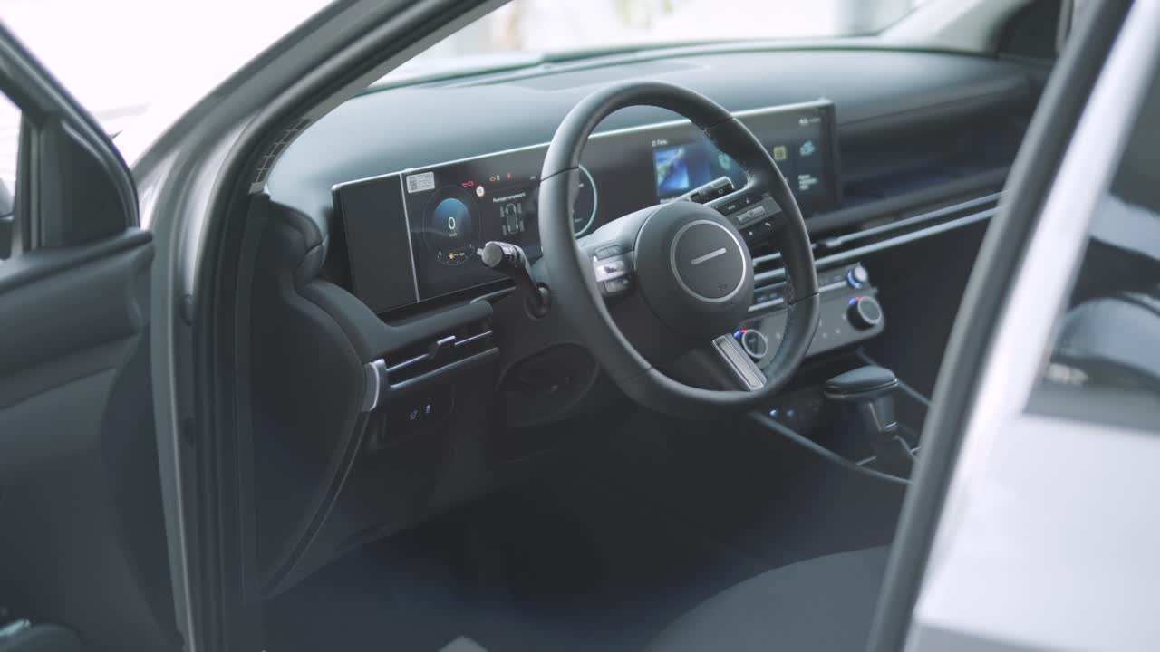Car Interior with Modern Dashboard and Steering Wheel