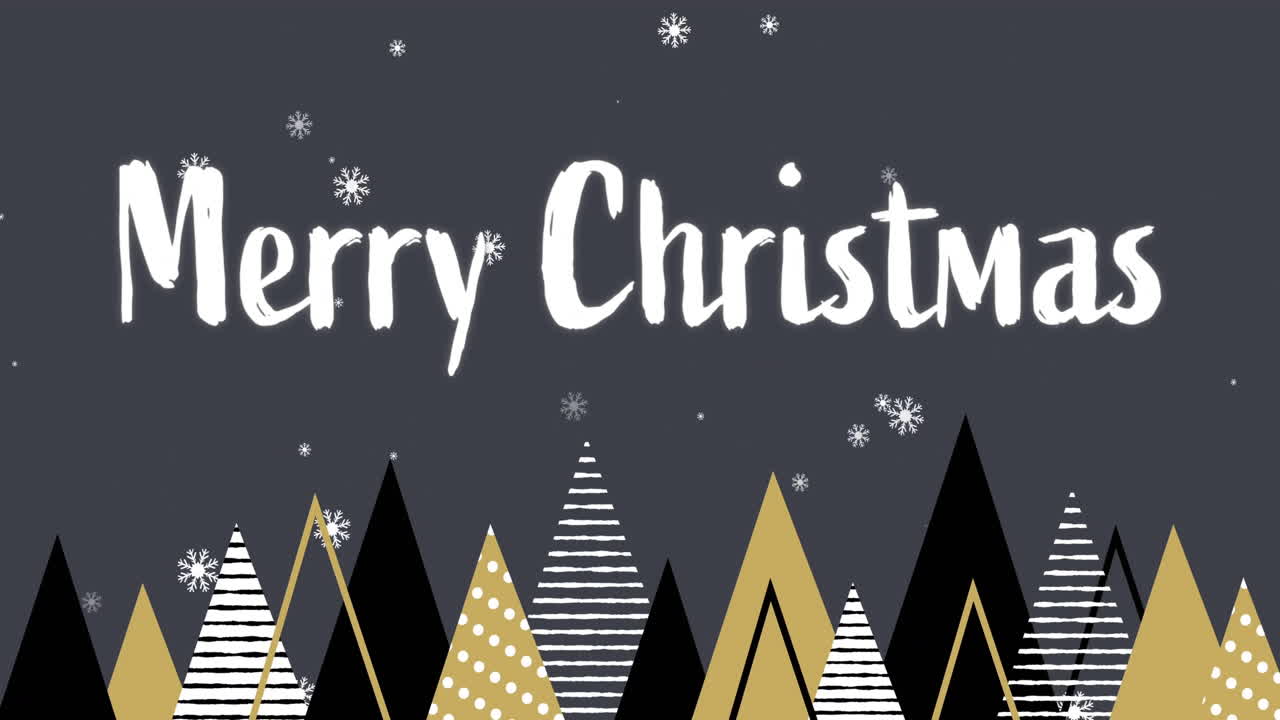 크리스마스에 눈이 내리는 메리 크리스마스 텍스트의 애니메이션 겨울 풍경 배경