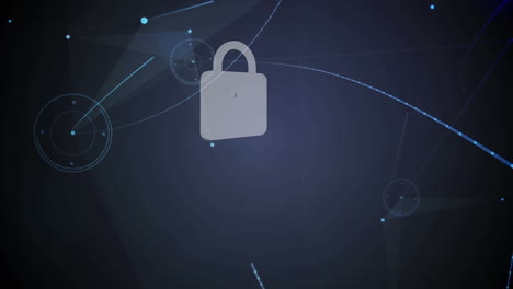 digital animation of security padlock icon against plexus networks on blue background