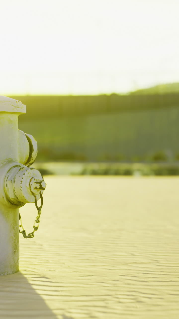 Morning light brightens a fire hydrant near a construction site