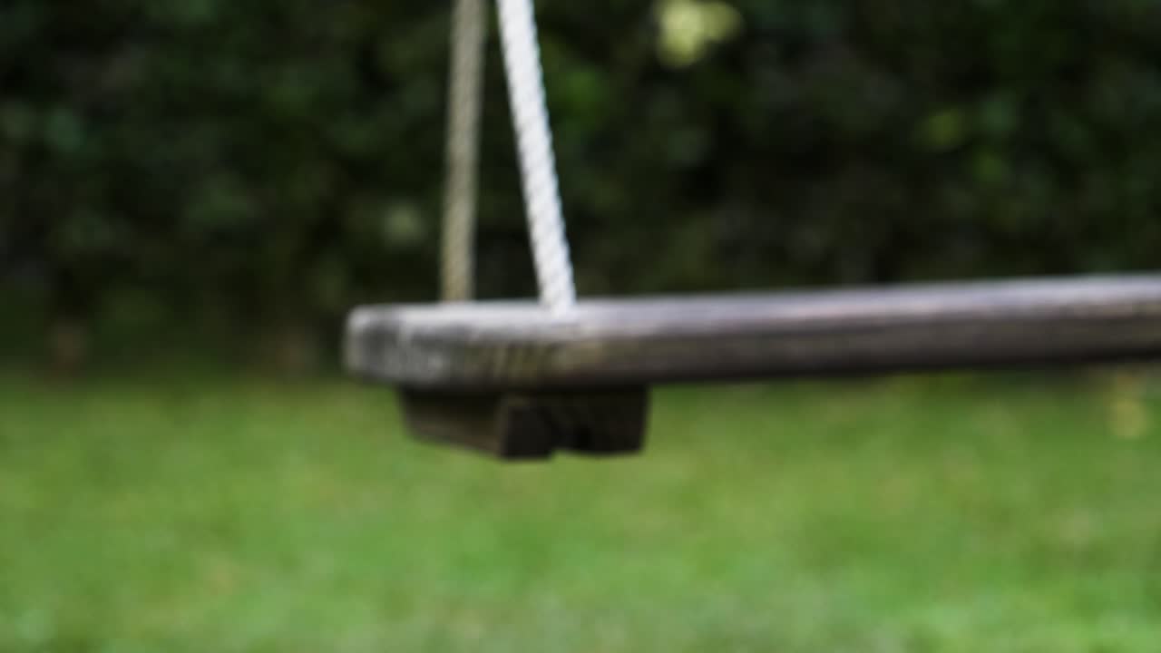 Empty Garden Wooden Swing, Slow Motion, Close Up