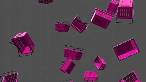 purple plastic shopping baskets on gray background.