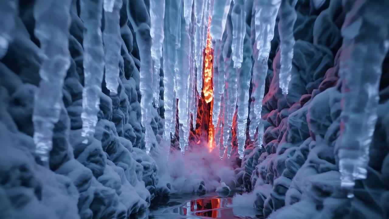 A stunning ice cave with frozen formations