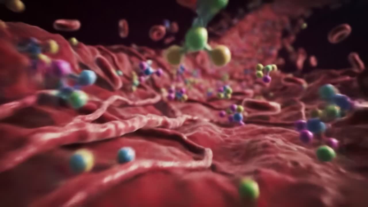 Exploring the Intricate World of Blood Vessels and Molecules: A Visual Journey Through Cellular Interactions and Dynamic Molecular Movements in the Human Body