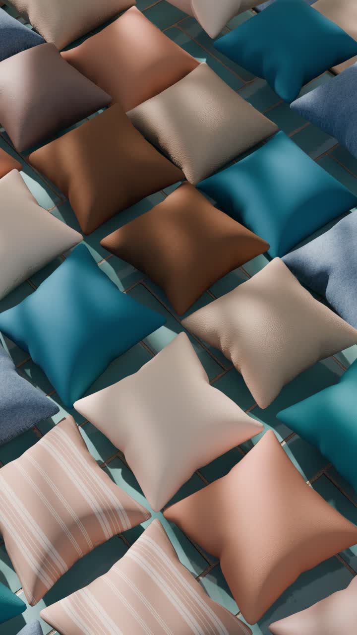 almohadas coloridas en un piso de azulejos