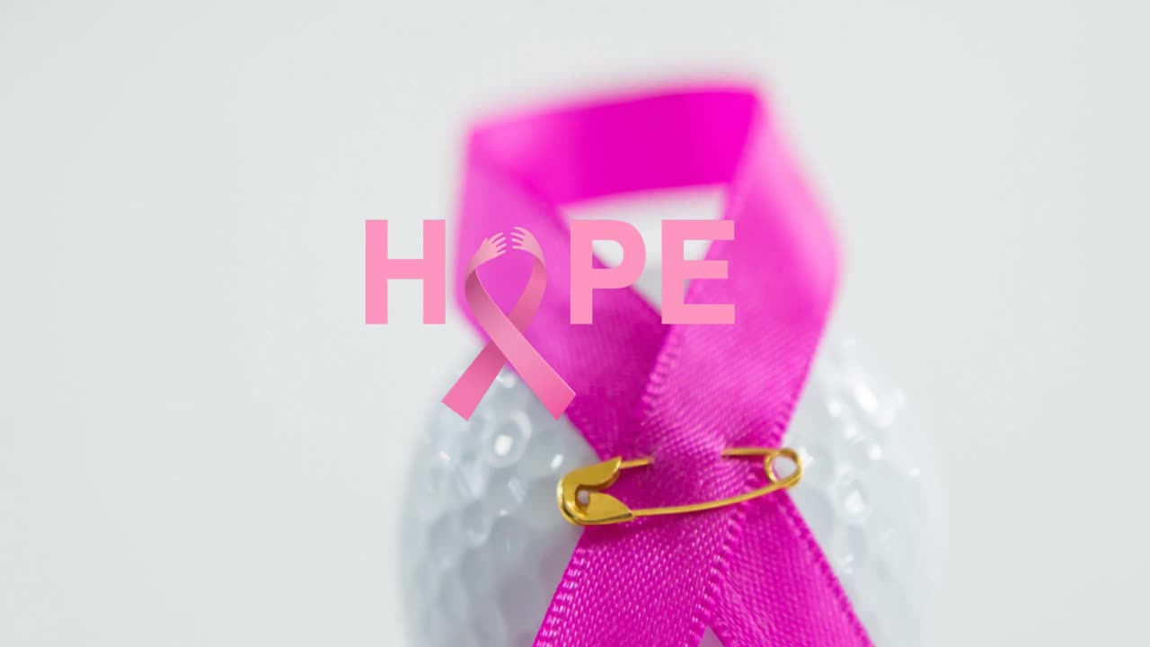 animación del texto de concienciación sobre el cáncer de mama sobre la cinta rosa del cáncer de mama