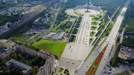 aerial view of a monumental park in moscow