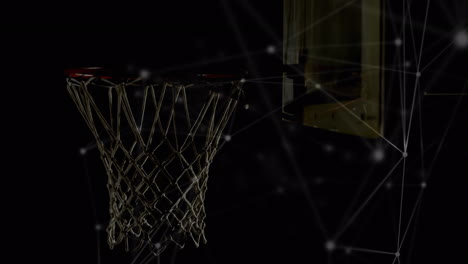 animation of networks of connections over basketball falling into basket