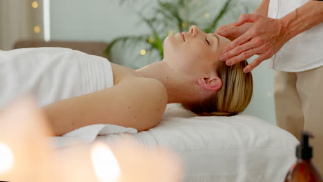 relax woman, spa head massage and facial wellness