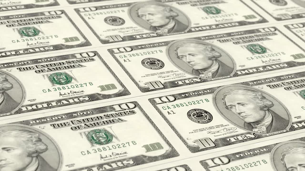 billete de diez dólares de los estados unidos bucle infinito resolución 4k