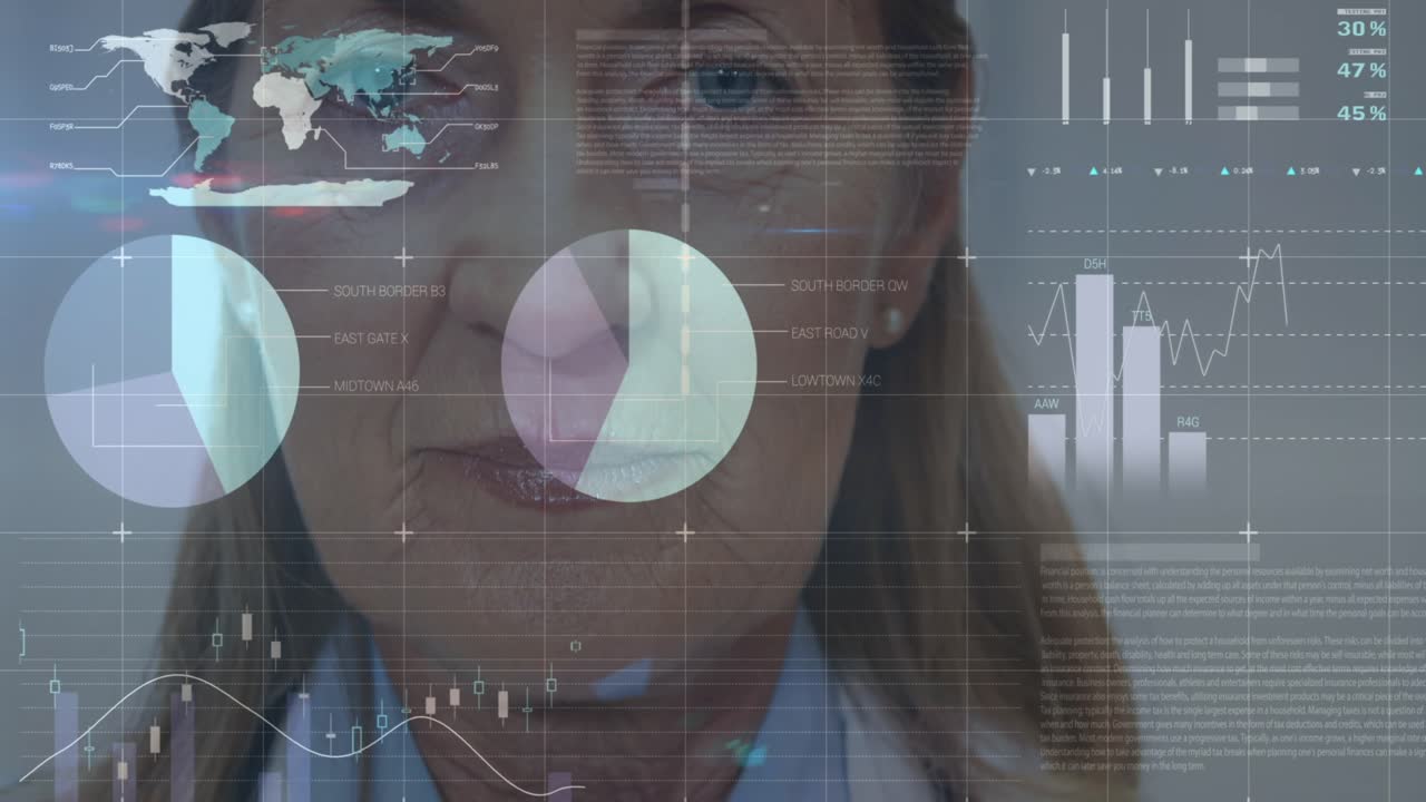 Animation of data processing over caucasian female doctor
