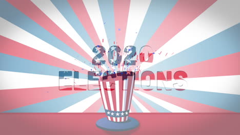 animation of words 2020 elections with hat in white, blue and red over white, blue and red stripes