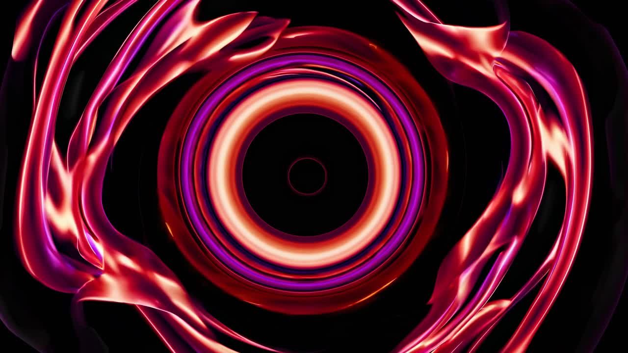 Design astratto con vivaci motivi vorticosi rosa e viola che formano un vortice circolare.