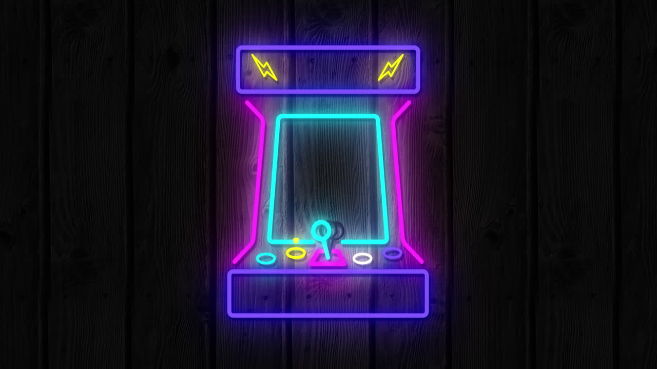 Neon Gaming icons on black background 4k