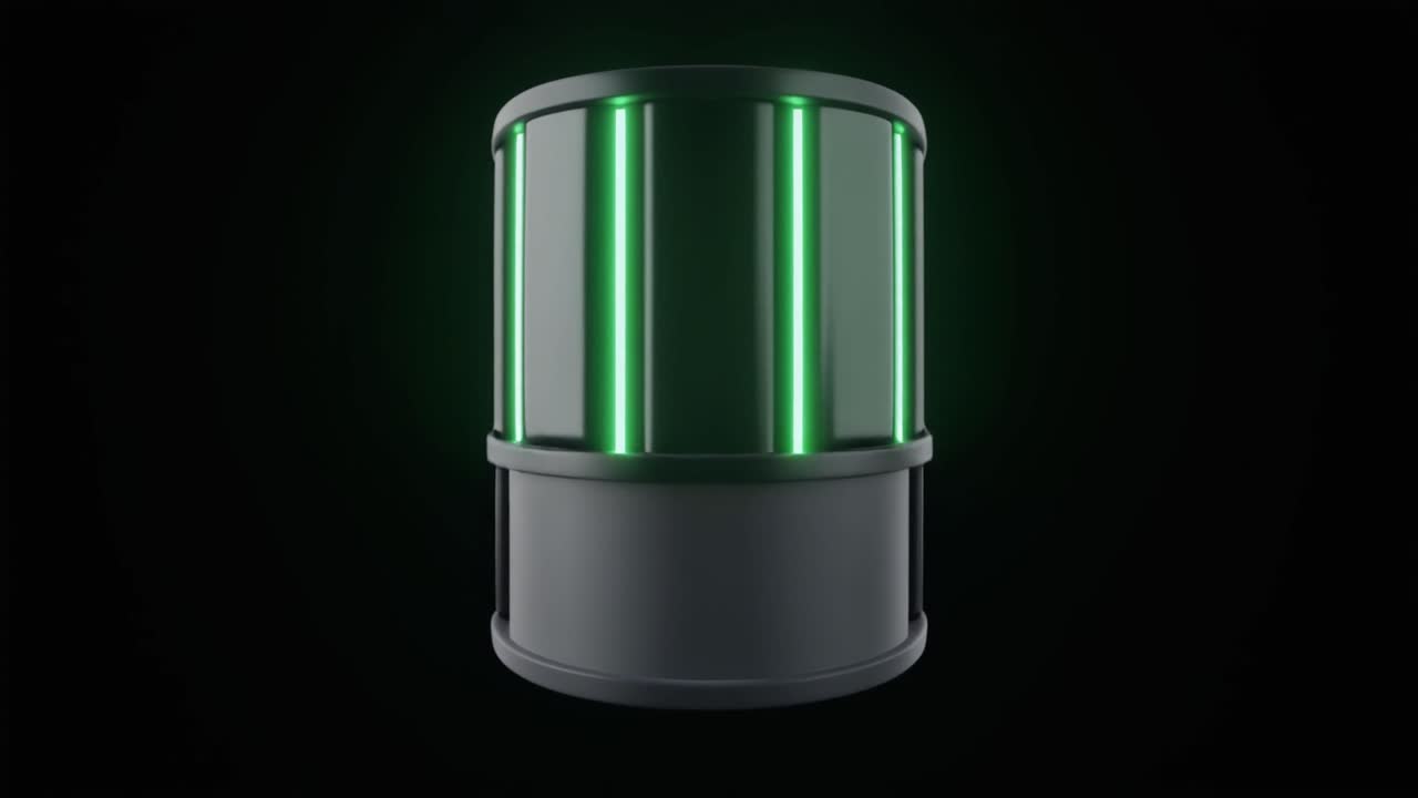 Gröna neonljus som expanderar inuti en futuristisk cylinder