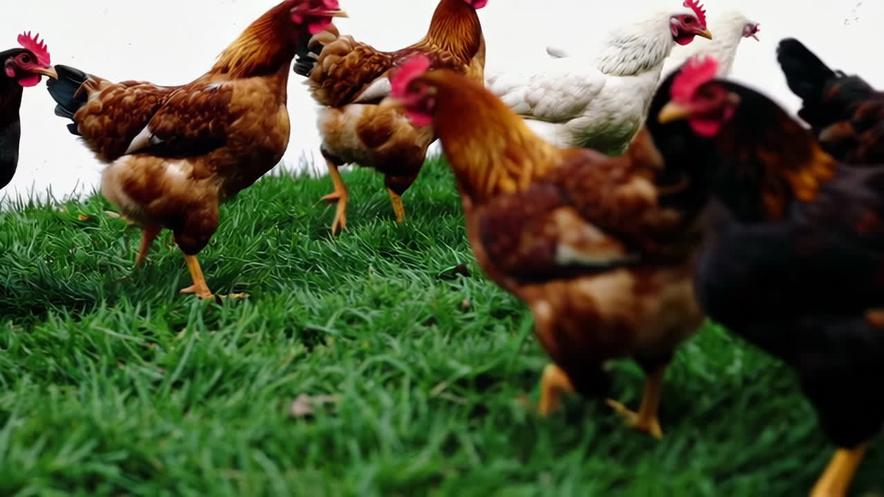 Chickens in a grassy field