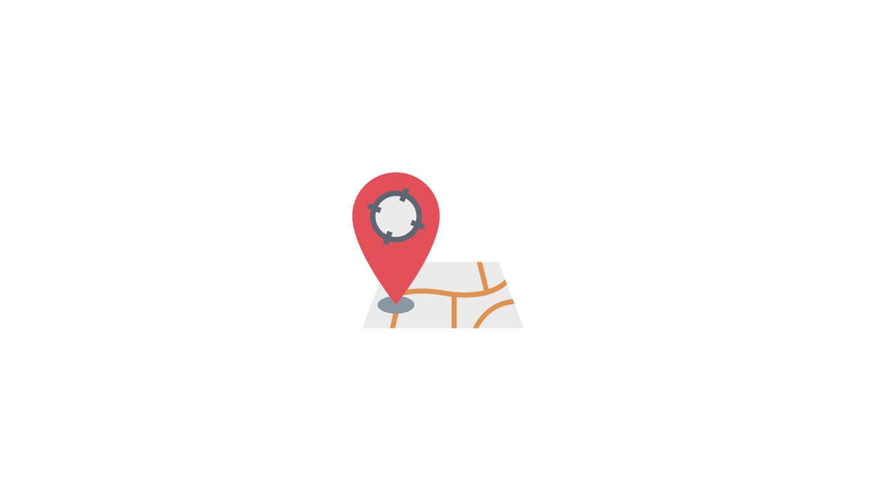 Animated Map Pin with Rotating Target Icon on White Background