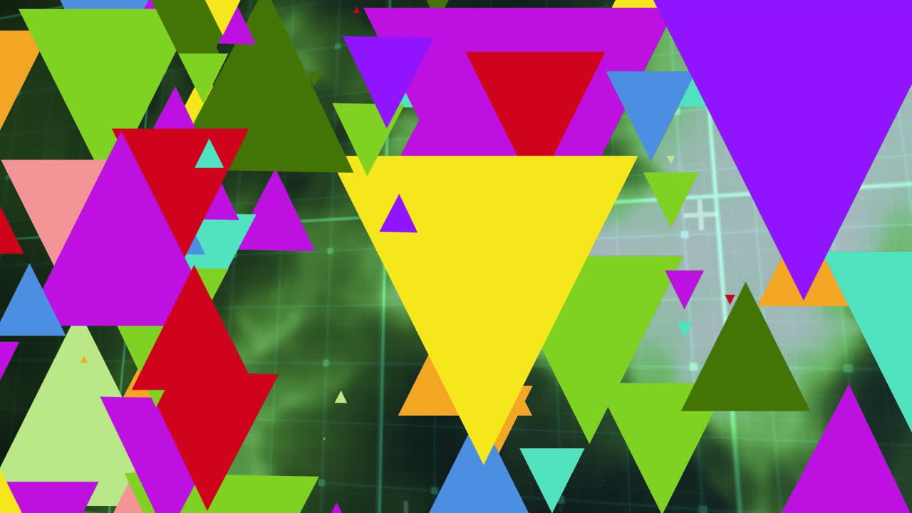 animación de formas coloridas sobre un fondo verde