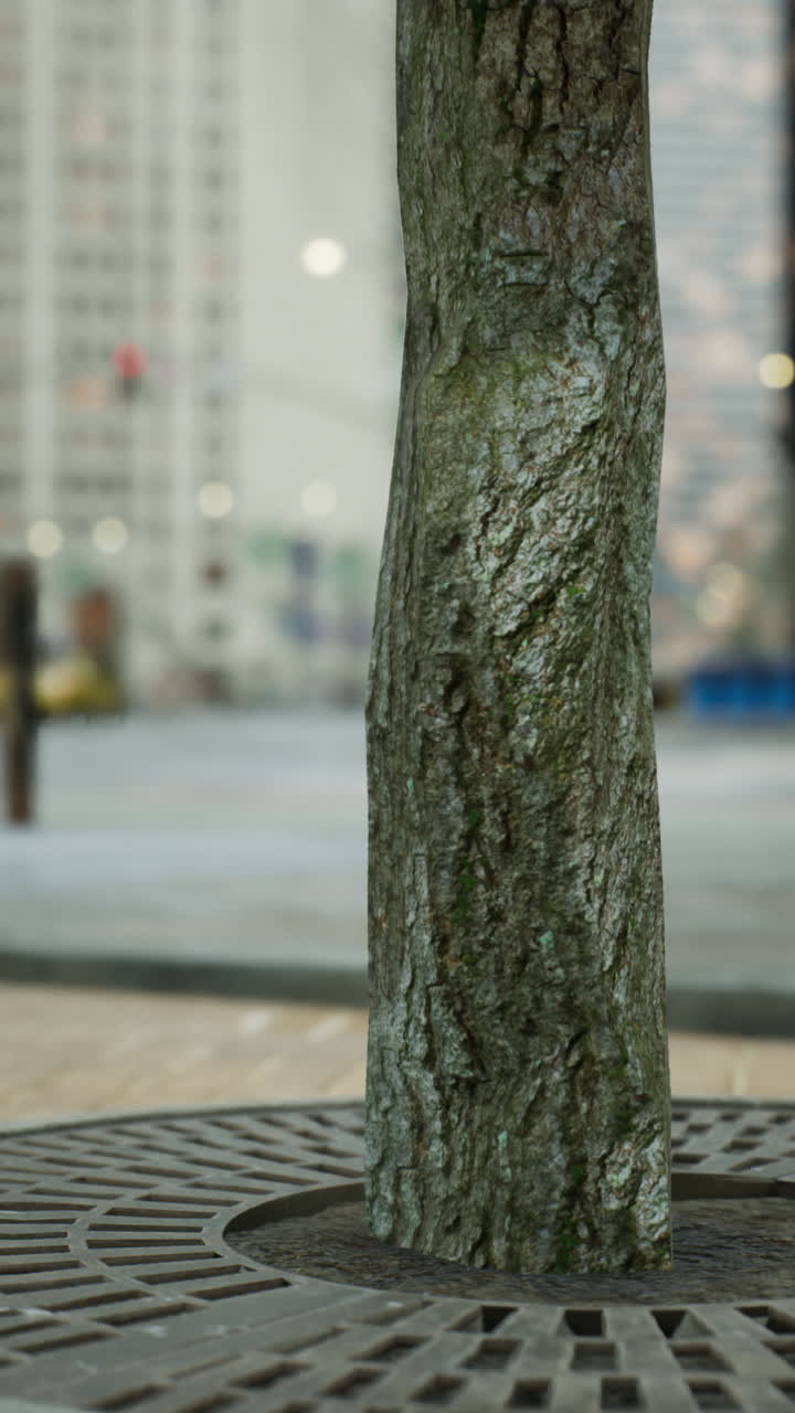 Close-up of a Tree Trunk in a City Setting