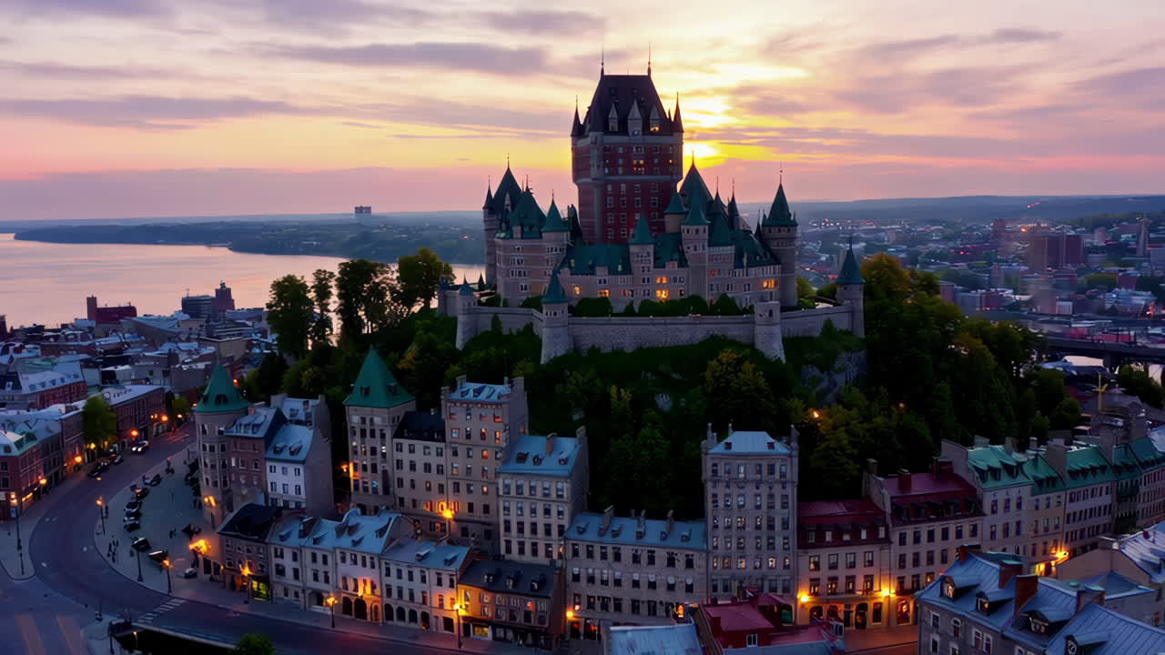 Aerial View of Quebec City's Citadelle at Sunset