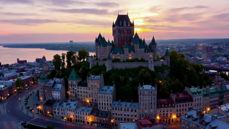 aerial view of quebec city's citadelle at sunset