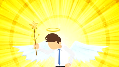 cartoon angel flying in heaven. happy. business costume. cosplay. loop flat design.