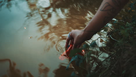 cleaning up plastic pollution in a lake