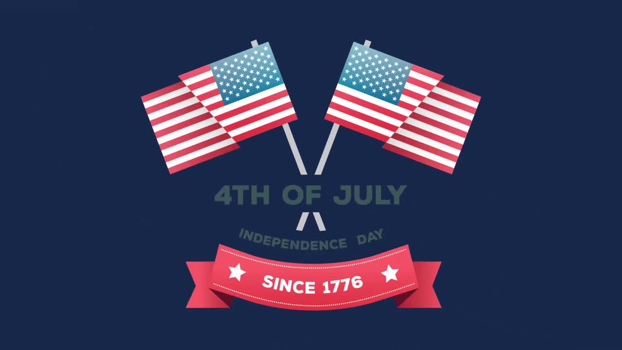 4th of July, Independence day since 1776 text in a banner and American flags